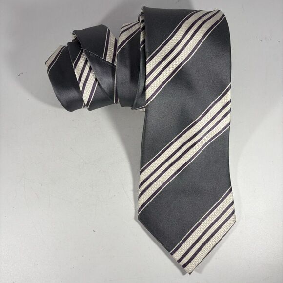 Donald J. Trump Signature Collection Mens Tie 100% Silk‎ Silver Purple Stripe - Picture 1 of 5